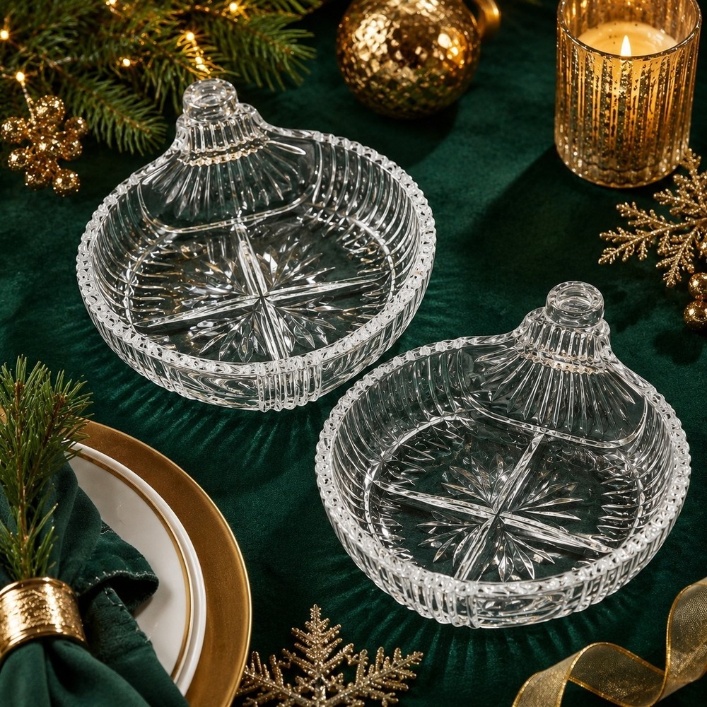 Fifth Avenue Crystal Ornament Bowls Set Of 2 Candy Nut Mint Dishes Holiday Decor